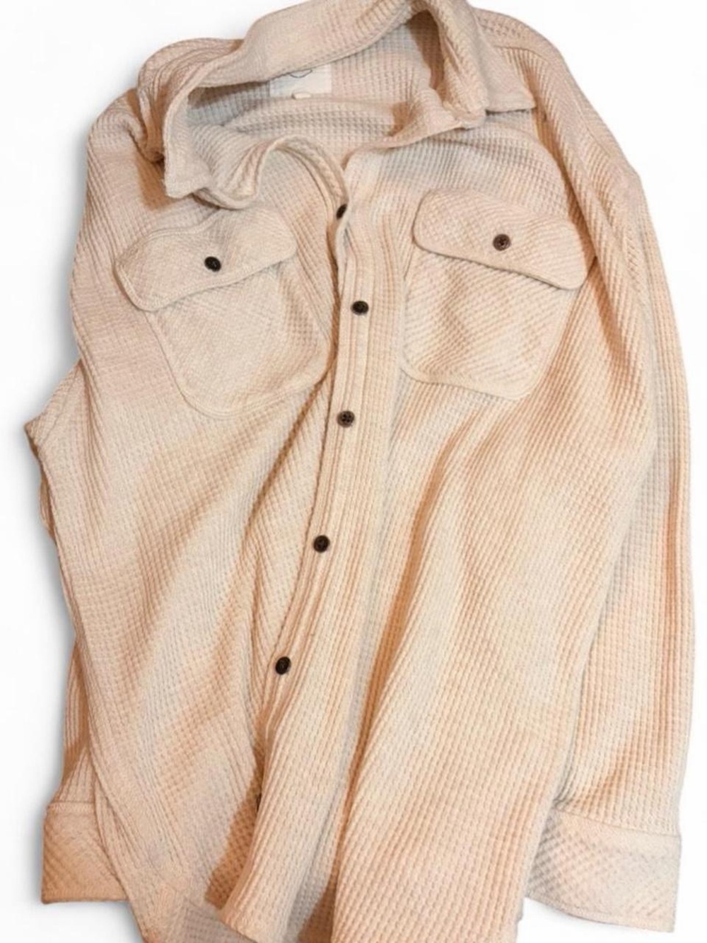 Aerie Waffle Knit Button-Up Shirt Jacket in Beige
